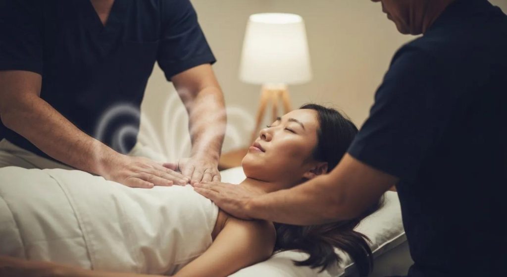 Reiki energy healing session illustrating the calming and restorative effects of energy work