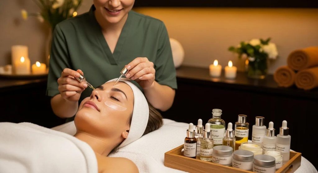 Custom facial treatment in a serene spa environment highlighting personalized skincare