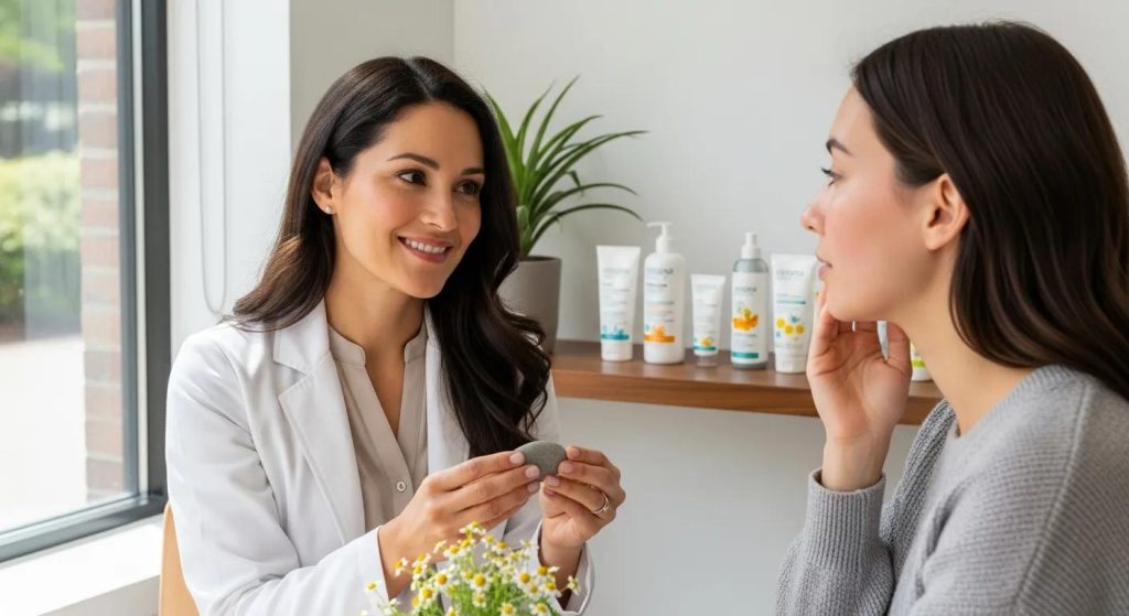 Holistic skincare consultation focusing on soothing sensitive skin