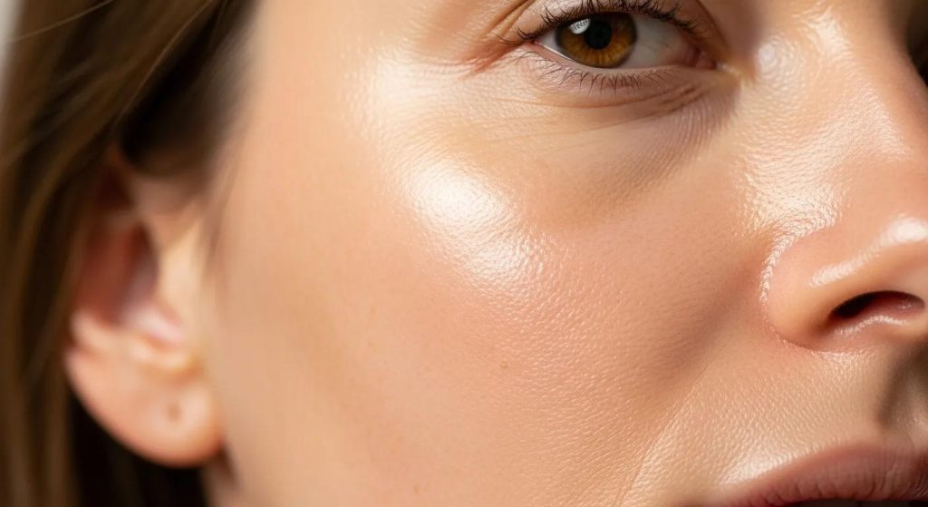 Close-up of a woman's face showcasing healthy, radiant skin with a smooth texture and natural glow, highlighting the benefits of personalized facial treatments for enhanced skin vitality and hydration.