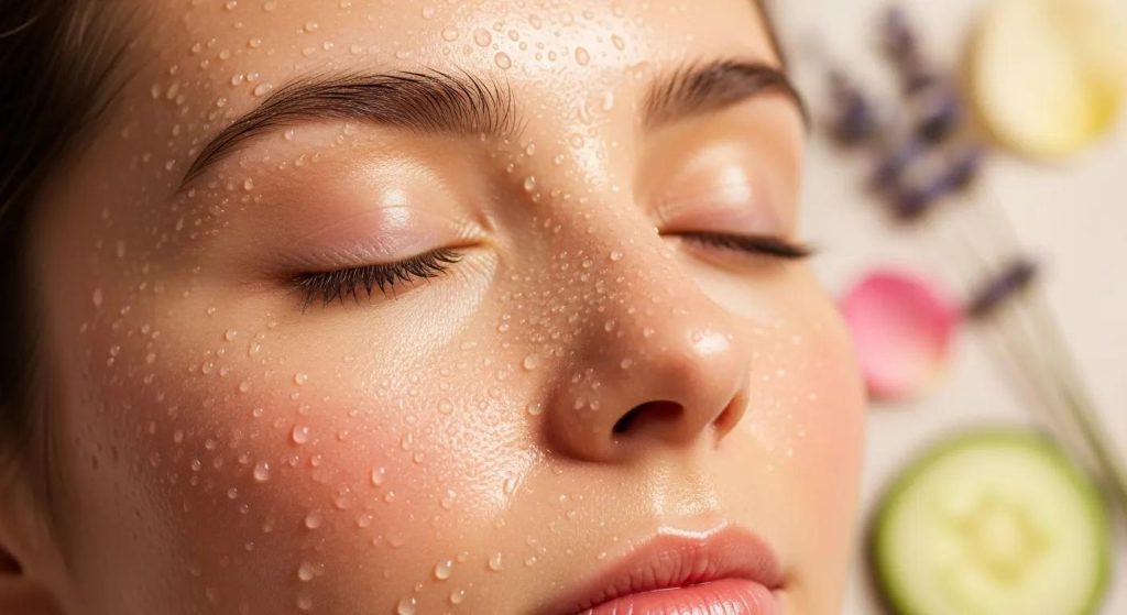 Close-up of glowing skin after a holistic facial treatment with natural ingredients