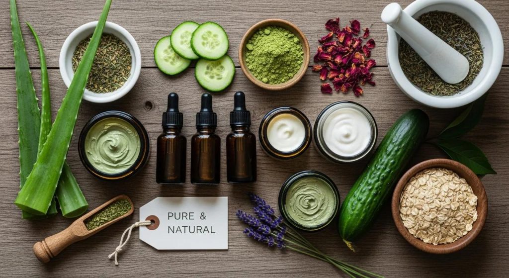Natural skincare products and organic ingredients for skin rejuvenation