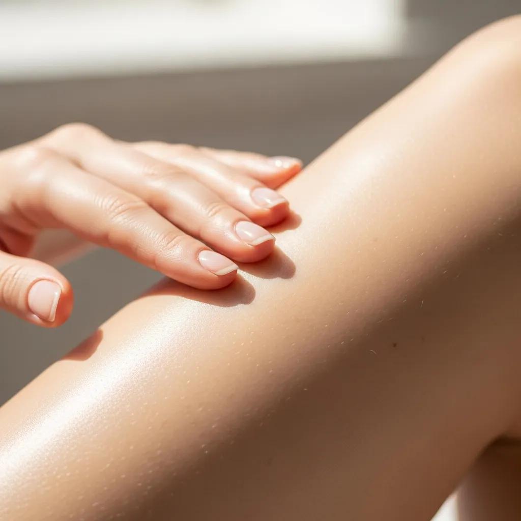 Close-up of a hand gently touching smooth, glowing skin, illustrating the benefits of professional waxing for achieving soft, hair-free skin.