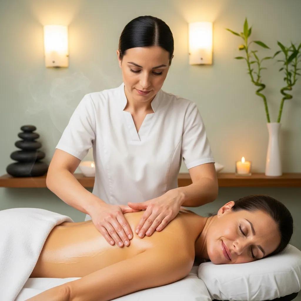 Massage therapist performing Swedish massage technique in tranquil spa setting, promoting relaxation and wellness at The Beauty Haven.